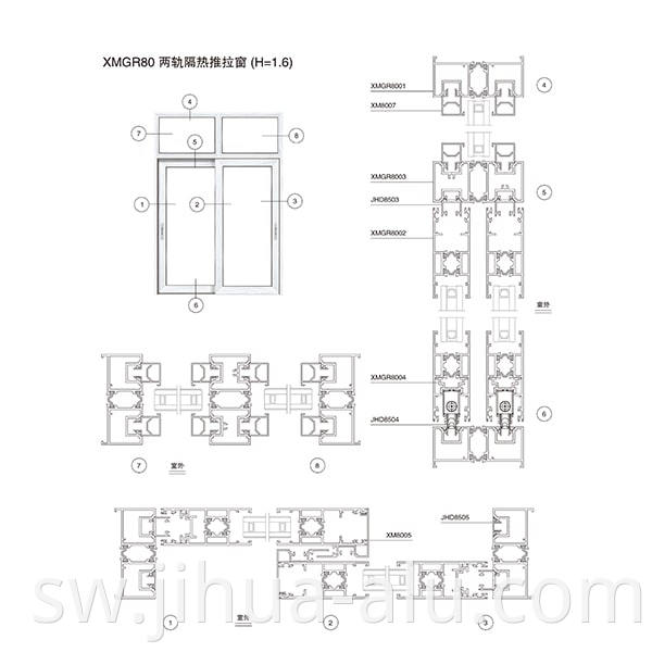 Aluminum XMGR80-128 Insulated Push-Pull Window Assembly Structure